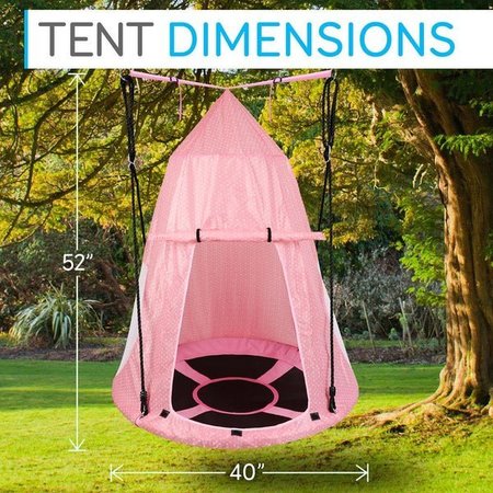 SERENELIFE Children’s Tree Swing Tent - Indoor/Outdoor Hanging Rope Swing Hangout Kit (Pink) SLSWNG350PK